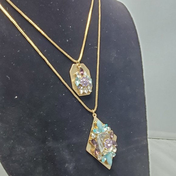 Shop HQ double strand gem en vogue stone necklace turq and lilac stones - Picture 2 of 8